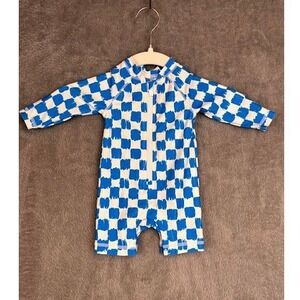 Old Navy Baby Boys Girls Blue White Checkered Long Sleeve Swimsuit 0 3M